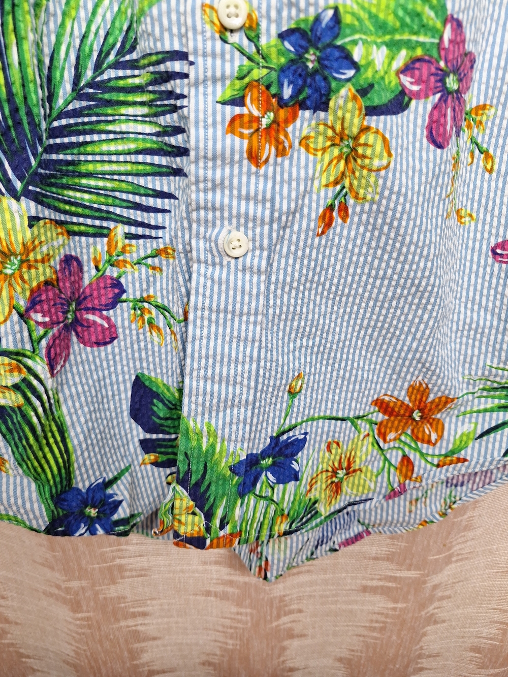 Ralph Lauren Mens Blue Striped Button-Down with Green, Orange & Yellow Floral - Picture 3 of 12